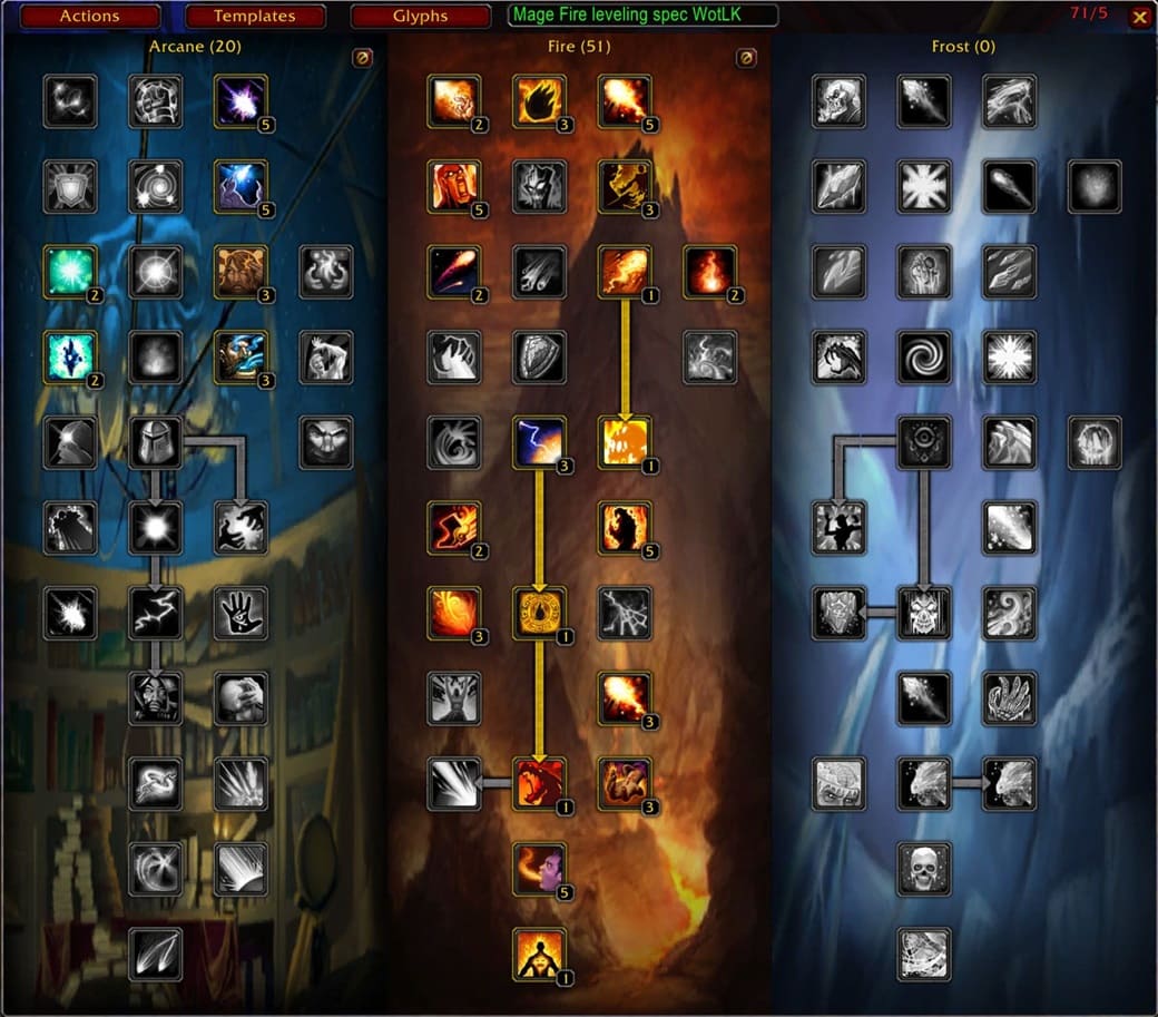 Fire mage leveling build for WoW WotLK Classic
